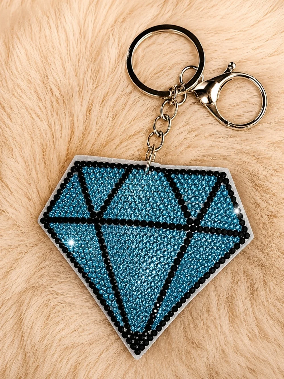 Oversized Blue Rhinestone Diamond Keychain Bag Charm